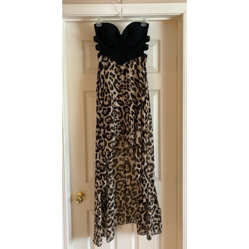 leopard print high low strapless dress size small